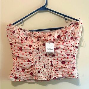 Free People Pink and Red Ruched Top